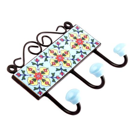 Turquoise Red Tiny Flower Tiles Hooks